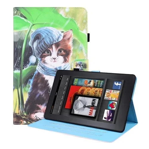 Funda de Cuero Horizontal para Amazon Kindle Paperwhite 4/3/2/1 con Soporte, Ranuras y Función Marco (Bib Kitten)
