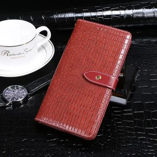 Funda de Cuero Idewei para iPhone 13 Mini con Tapa Horizontal, Textura de Cocodrilo, Soporte, Ranuras para Tarjetas y Billetera (Rojo)