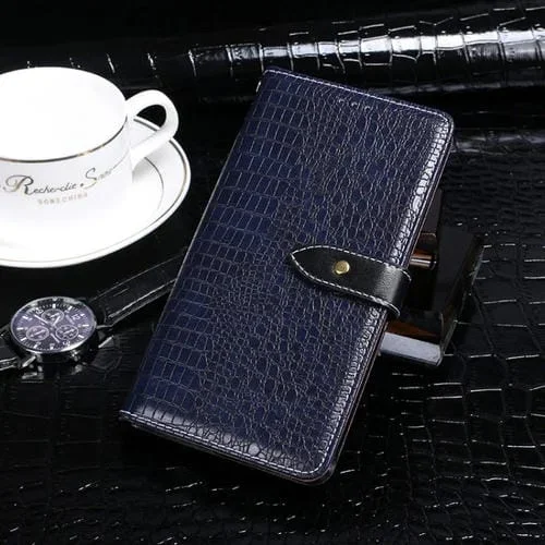 Funda de Cuero Idewei para LG K61 con Tapa Horizontal, Textura Cocodrilo, Soporte y Billetera (Azul Oscuro)
