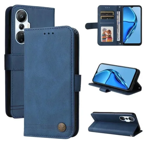 Funda de Cuero Infinix Hot 20S Skin Feel Life Tree con Botón de Metal (Azul)