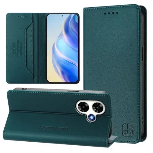 Funda de Cuero Infinix Hot 30 4G Rc01 con Doble Pliegue y Succión Magnética Rfid (Verde Oscuro)