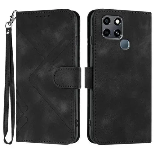 Funda de Cuero Infinix Smart 6 y Smart 6 HD con Diseño de Líneas y Tacto Suave (Negro)