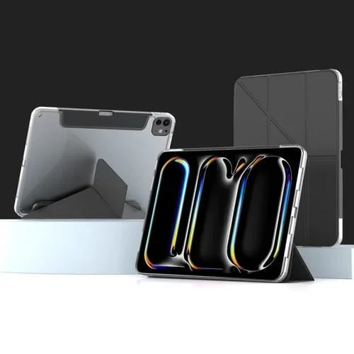 Funda de Cuero Inteligente para iPad Pro 11 (2024) con Soporte de Deformación Múltiple (Negro)