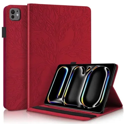 Funda de Cuero Inteligente Tree Life Series para iPad Pro 11 (2024) (Roja)