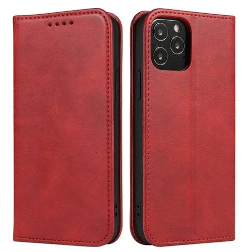 Funda de Cuero iPhone 13 Mini Calf Texture con Tapa Horizontal Magnética Soporte y Ranuras para Tarjetas (Rojo)