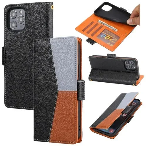 Funda de Cuero iPhone 13 Mini Litchi Texture con Tapa Horizontal, Ranuras para Tarjetas, Soporte, Billetera y Marco de Fotos (Negro)