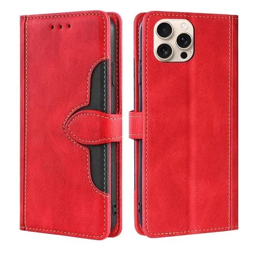 Funda de Cuero iPhone 16 Pro Hebilla Magnética Tacto Agradable (Rojo)