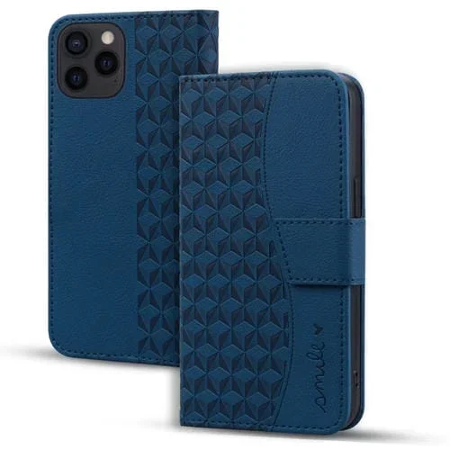 Funda de Cuero iPhone 16 Pro Max con Hebilla de Diamante y Cordón (Azul Real)