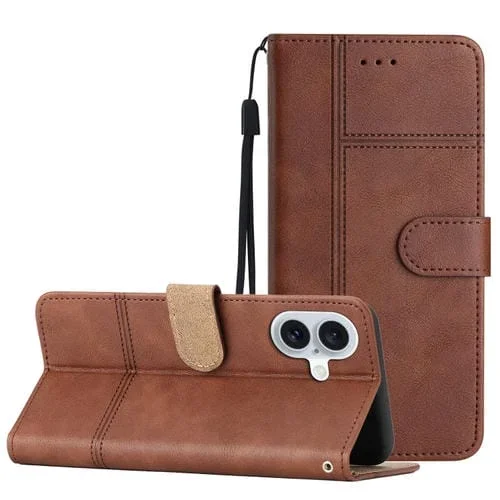 Funda de Cuero iPhone 16 Textura Piel de Vaca Costuras (Café)