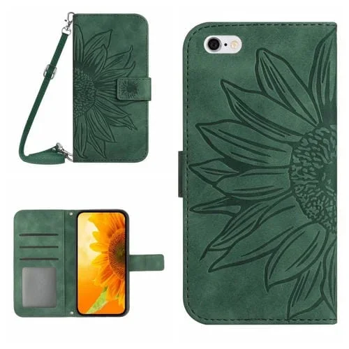 Funda de Cuero iPhone 6S Plus Skin Feel Sun Flower Flip con Cordón (Verde)
