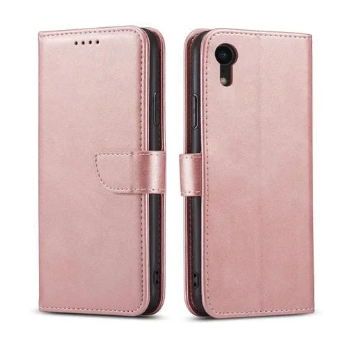 Funda de Cuero iPhone Xr Calf Texture con Tapa Horizontal Soporte y Ranuras para Tarjetas (Oro Rosa)