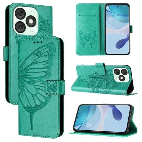 Funda de Cuero Itel A50 con Diseño de Mariposa en Relieve (Verde)