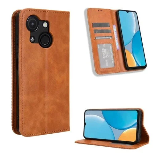 Funda de Cuero Itel A50C con Textura Retro y Hebilla Magnética (Marrón)