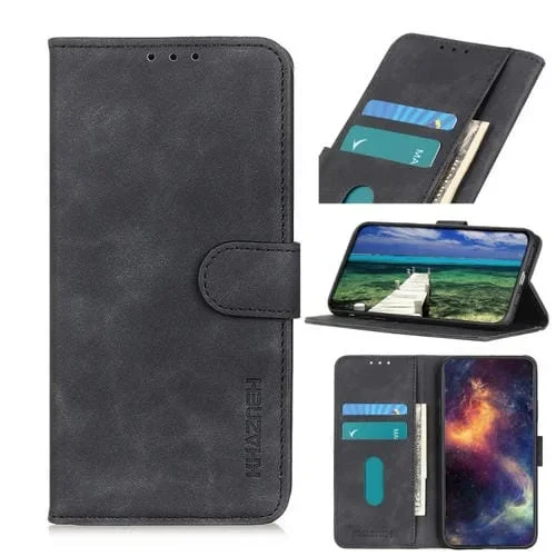 Funda de Cuero Khazneh para iPhone 15 Pro Max con Textura Retro (Negro)