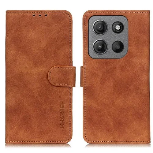 Funda de Cuero Khazneh para Motorola Moto G15 4G/G05 con Textura Retro (Marrón)