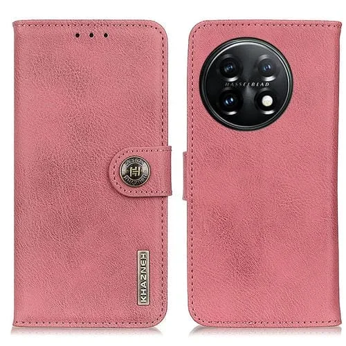 Funda de Cuero Khazneh para OnePlus 11 5G con Textura de Piel de Vaca (Rosa)