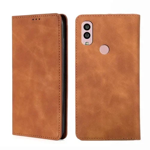 Funda de Cuero Kyocera Android One S10 Skin Feel Magnética Flip Horizontal (Marrón Claro)