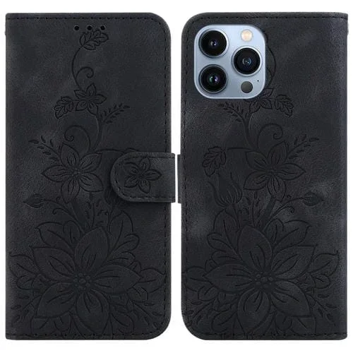 Funda de Cuero Lily para iPhone 15 Pro Max En Relieve (Negro)