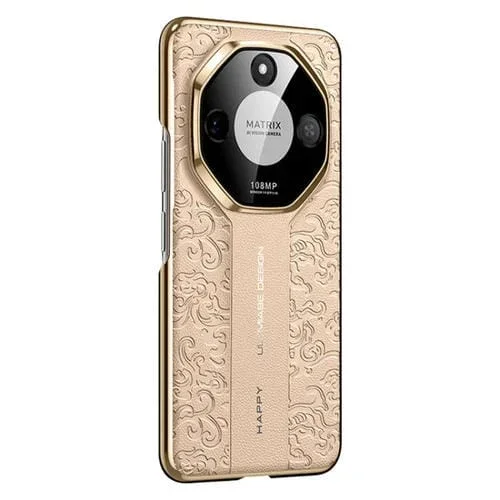 Funda de Cuero Liso con Diseño de Dragón En la Nube para Honor X60 (Dorada)