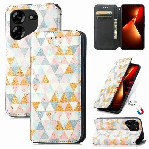 Funda de Cuero Magnética Caseneo para Tecno Pova 5 4G (Rombo)