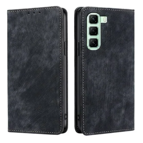Funda de Cuero Magnética con Cepillo Antirrobo RFID para Infinix Hot 50 5G (Negro)