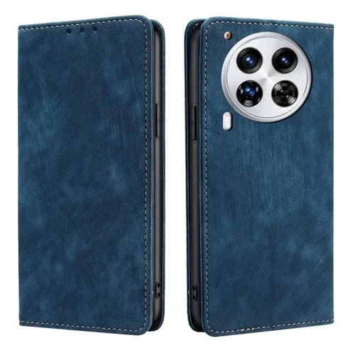 Funda de Cuero Magnética con Cepillo Antirrobo Rfid para Tecno Camon 30 Premier 5G (Azul)
