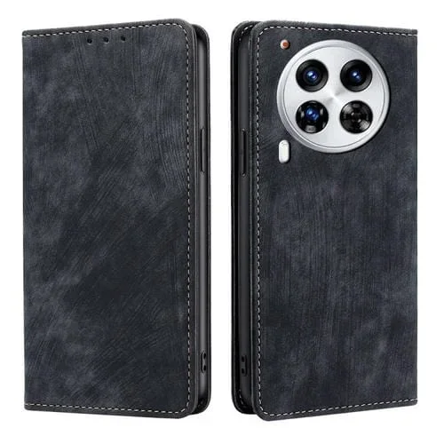 Funda de Cuero Magnética con Cepillo Antirrobo Rfid para Tecno Camon 30 Premier 5G (Negro)