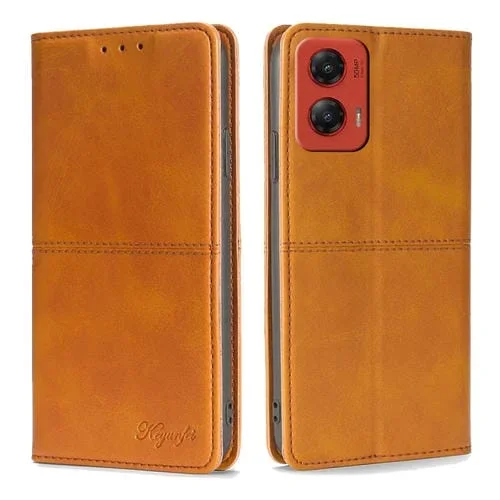 Funda de Cuero Magnética con Textura de Vaca para Motorola Moto G Stylus 5G (2024) (Marrón Claro)