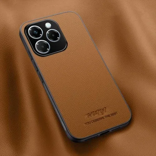 Funda de Cuero Magnética Huiyi para Infinix Note 40X 5G (Marrón)