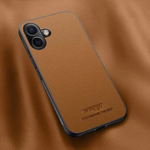 Funda de Cuero Magnética Huiyi para iPhone 16 (Marrón)