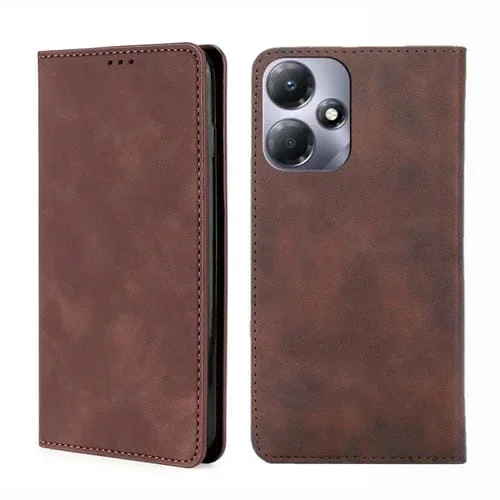 Funda de Cuero Magnética para Infinix Hot 30 Play 4G Skin Feel (Marrón Oscuro)