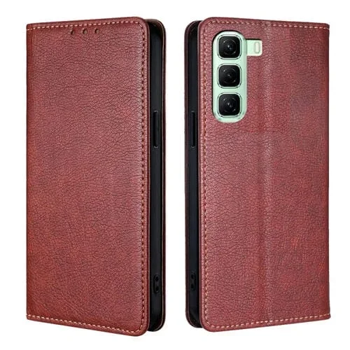 Funda de Cuero Magnética para Infinix Hot 50 4G (Marrón) Acabado Brillante
