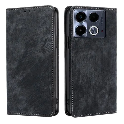 Funda de Cuero Magnética para Infinix Note 40 4G con Rfid y Cepillo Antirrobo (Negro)