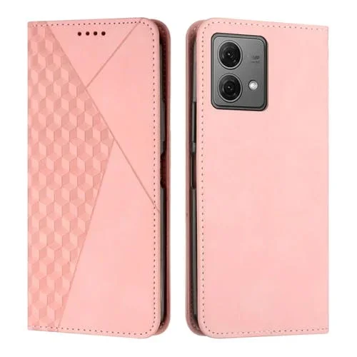 Funda de Cuero Magnética para Motorola Moto G84 Diamond Splicing Skin Feel (Oro Rosa)