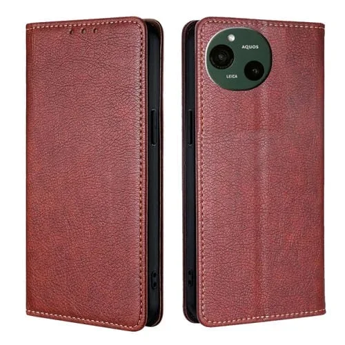 Funda de Cuero Magnética para Sharp Aquos R9 con Acabado Brillante y Aceite (Marrón)