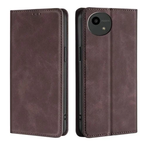 Funda de Cuero Magnética para Sharp Aquos Wish4 con Tacto de Piel (Marrón Oscuro)