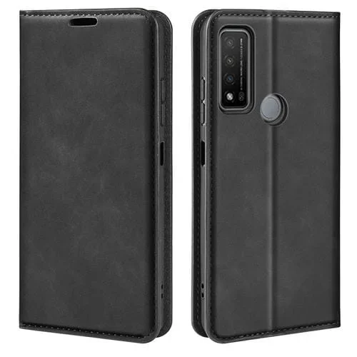 Funda de Cuero Magnética para TCL 20 R 5G con Soporte y Ranuras para Tarjetas (Negro)