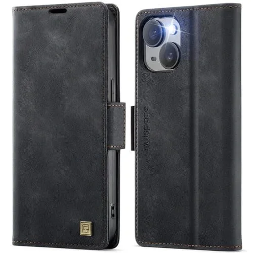 Funda de Cuero Magnética Rfid Magsafe Autspace A11 para iPhone 14 Plus (Negro)
