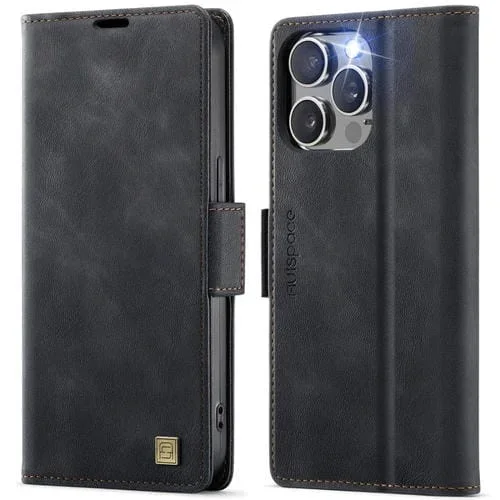 Funda de Cuero Magnética Rfid Magsafe con Hebilla Lateral para iPhone 15 Pro Max Autspace A11 (Negro)