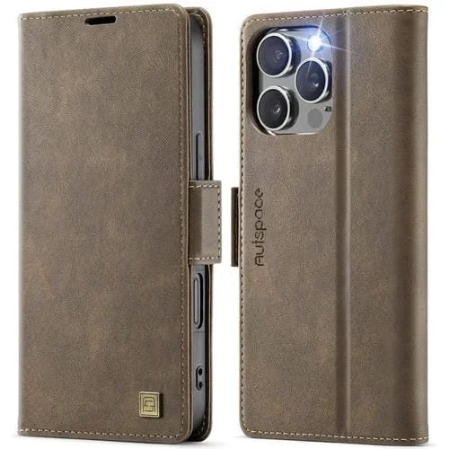 Funda de Cuero Magnética Rfid Magsafe para iPhone 16 Pro Autspace A11 (Café)