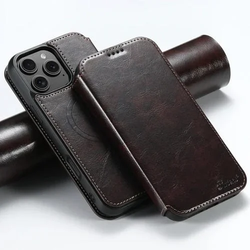 Funda de Cuero Magnética Suteni J05 con Magsafe para iPhone 16 Pro Max (Marrón)