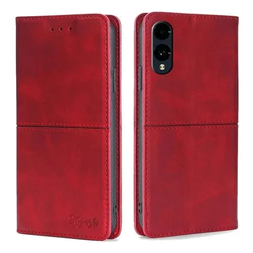 Funda de Cuero Magnética Textura de Vaca para Fujitsu Arrows We2 (Rojo)