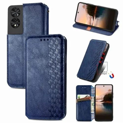 Funda de Cuero Magnético para TCL 40 Nxtpaper 5G Cubic Grid (Azul)
