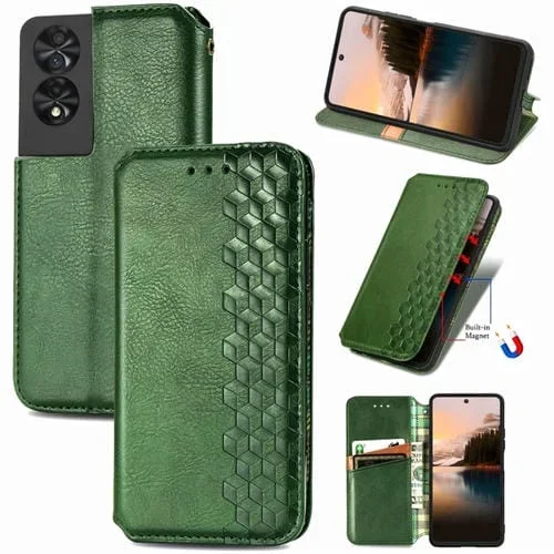 Funda de Cuero Magnético para TCL 40 Nxtpaper 5G Cubic Grid (Verde)