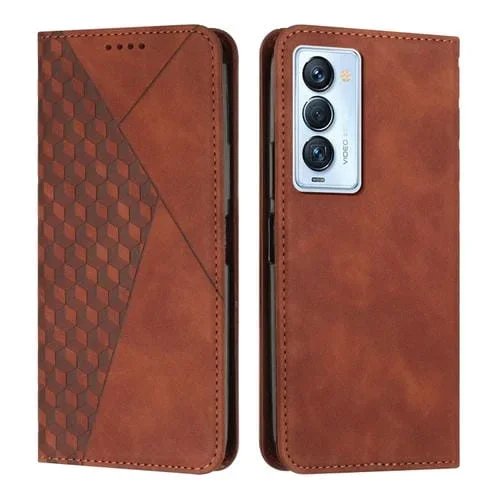 Funda de Cuero Magnético para Tecno Camon 18 Premier Diamond Splicing (Marrón)