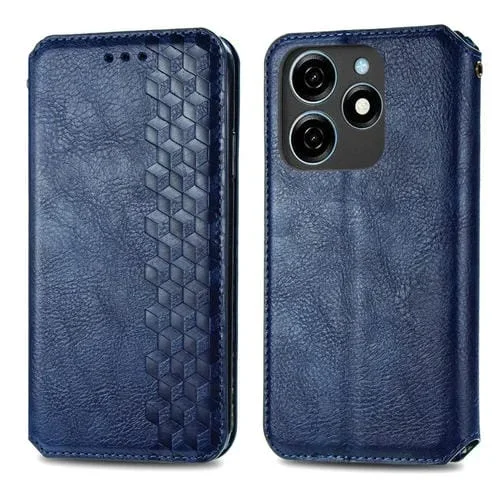Funda de Cuero Magnético para Tecno Spark 20 4G Cubic Grid (Azul)