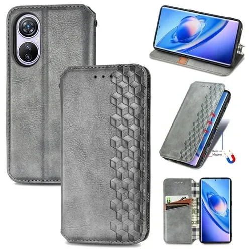 Funda de Cuero Magnético Prensado para BlackView A200 Pro Cubic Grid (Gris)