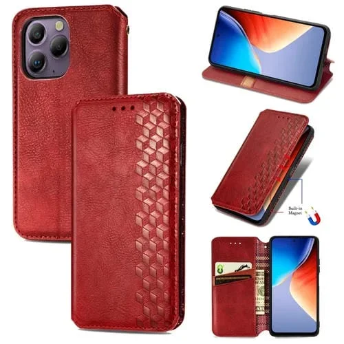 Funda de Cuero Magnético Prensado para BlackView A96 Cubic Grid (Rojo)