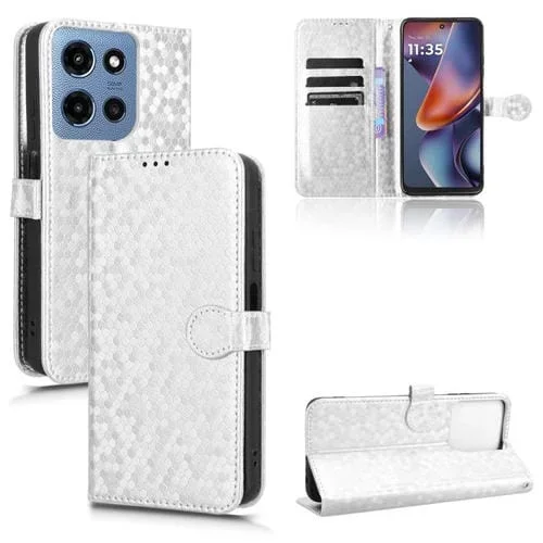 Funda de Cuero Moto G Play/G Power 2025 con Textura Panal (Plateada)