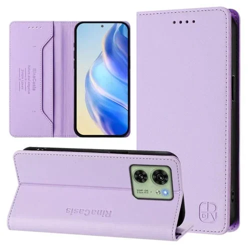 Funda de Cuero Motorola Edge 40/Edge 2023 Us Rc01 con Doble Pliegue y Succión Magnética (Morado Claro)